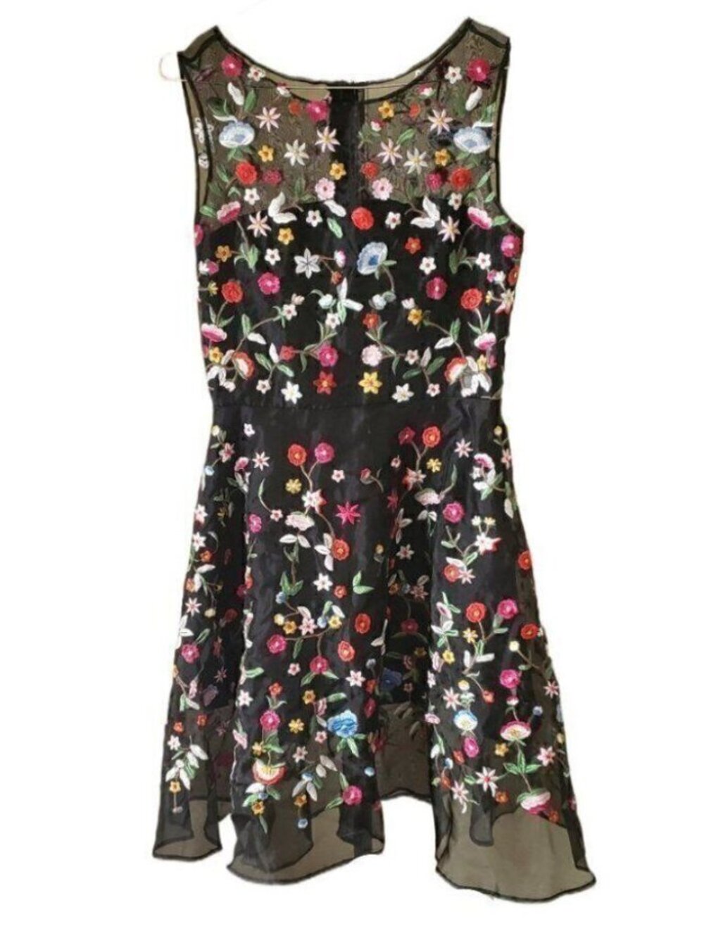 New Handmade Sara J Black Sleeveless Dress with Exquisite Floral Embroidery